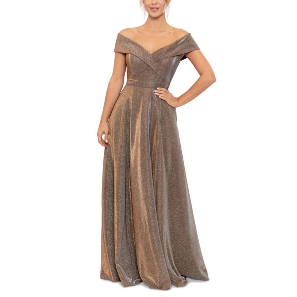 XSCAPE Women's Off The Shoulder Gown Brown Size 14